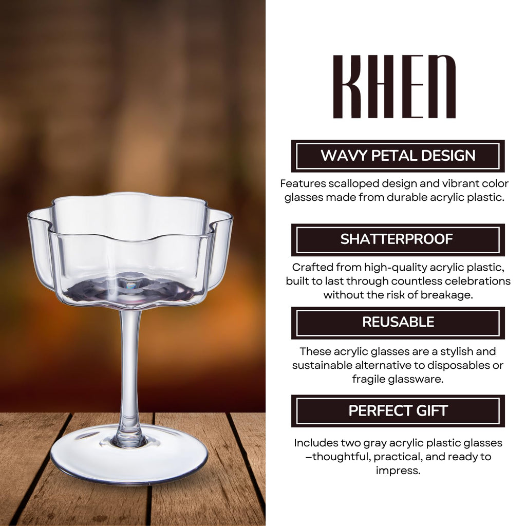 Flower Wave Coupe Cocktail Colored Glasses | Set of 2 | Grey