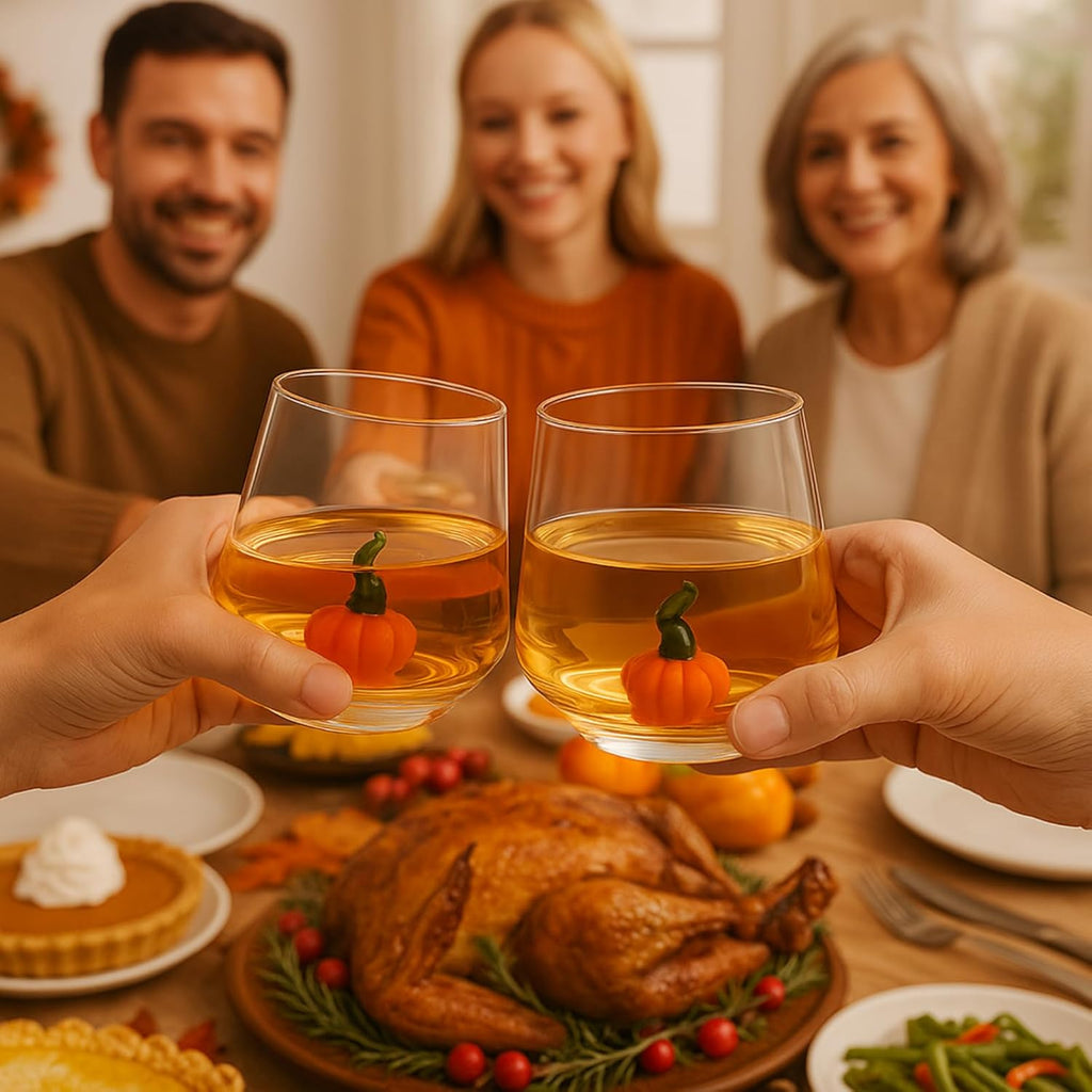 Khen Pumpkin Glass Set Fall Drinkware Decorative Break Resistant Tumbler Cups Barware Holiday Gift - 12oz Clear