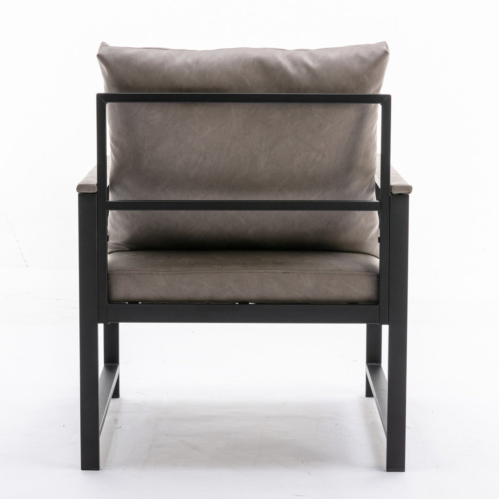 A&A Furniture Modern Faux Leather Accent Chair with Black Powder Coated Metal Frame Gray