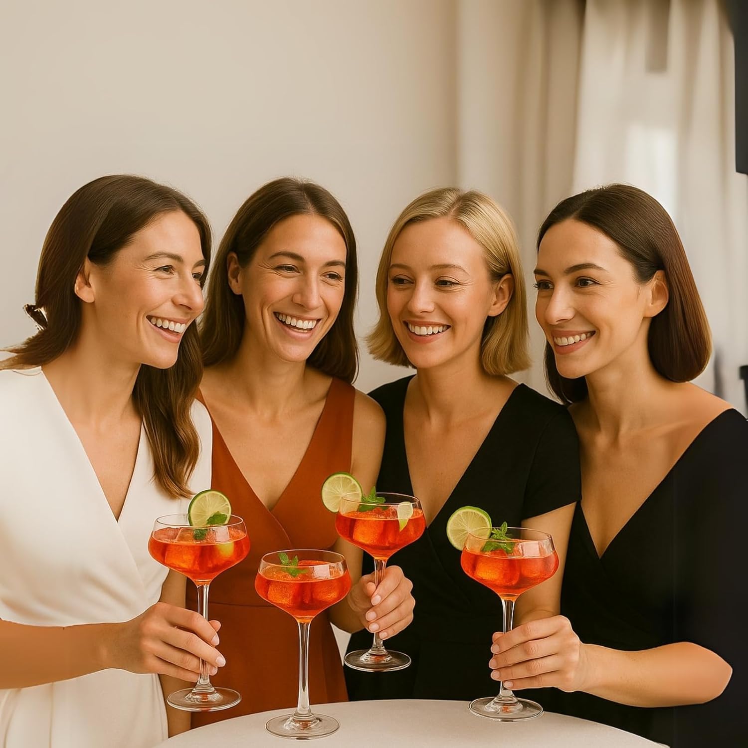 Khen Acrylic Coupe Glasses – Set of 4 Stemmed 8 oz Clear Cocktail Glasses – Durable, Shatterproof Drinkware for Martinis, Champagne, Cocktails & More – Elegant Reusable Barware