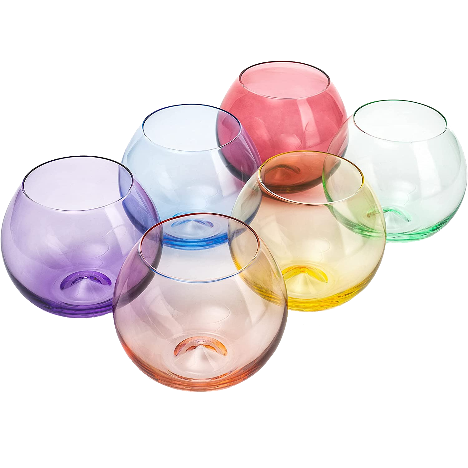 Colored Wine Glass Set, Large 12oz Bubble Glasses Set of 6, Unique Italian Style Tall for White & Red Wine, Water, Margarita Glasses, Color Tumbler, Gifts, Viral Beautiful Glassware (Stemless Bubble)