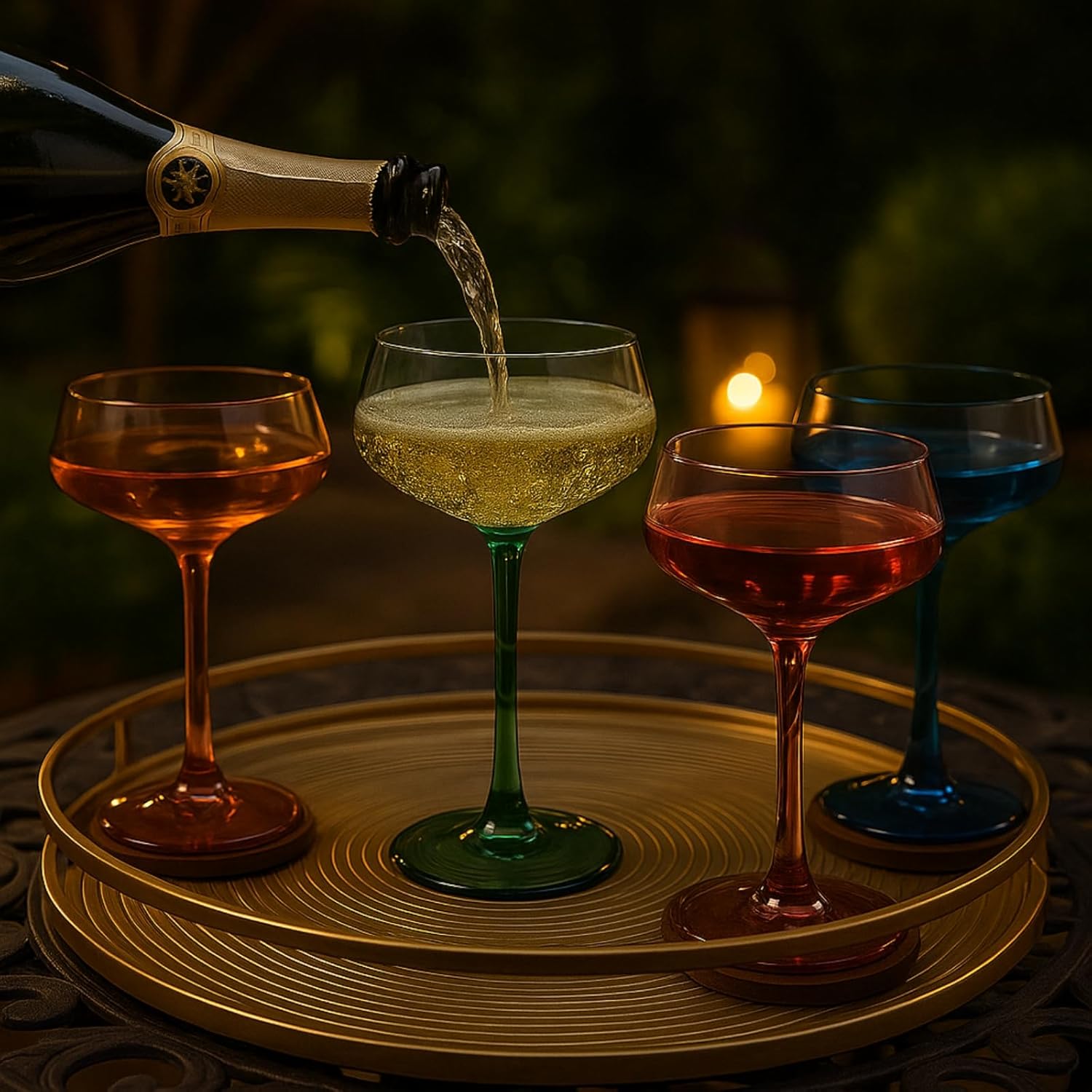 Khen Colored Acrylic Coupe Glasses – Set of 4 Stemmed 8 oz Cocktail Glasses in Muted Tones – Shatterproof, Reusable Drinkware for Martinis, Champagne, and Special Occasions