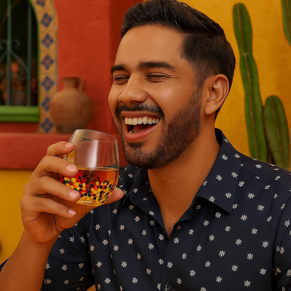 The Wine Savant Mexican Wine Glasses Hand Blown Confetti Rock Artistic Break Resistant Glass Drinkware - Clear