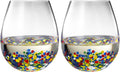 The Wine Savant Mexican Wine Glasses Hand Blown Confetti Rock Artistic Break Resistant Glass Drinkware - Clear