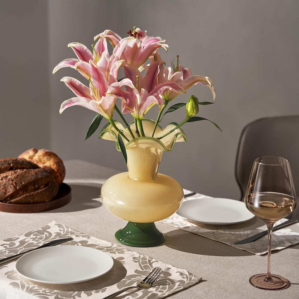 Verdant Bloom Hand-Blown Glass Flower Vase  Décor - 11"