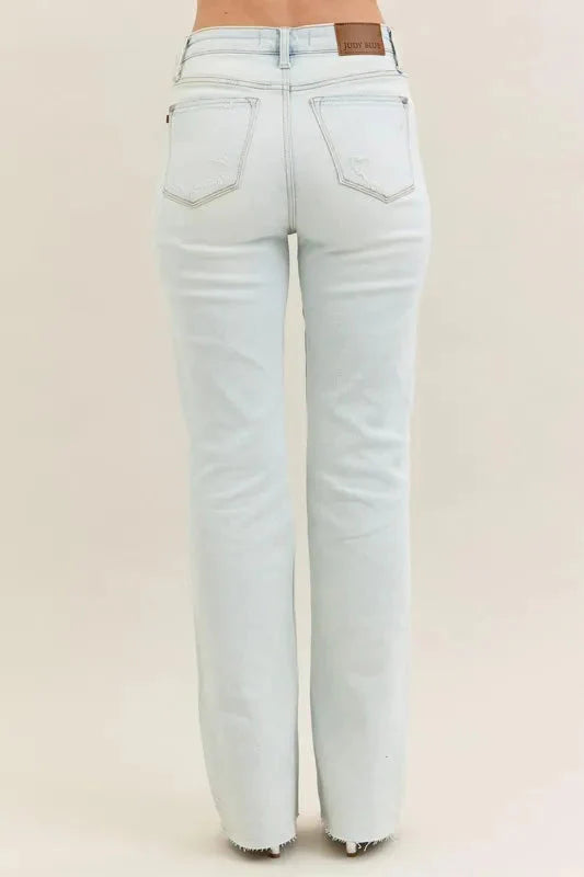 Full Size Light Wash Distressed Bootcut Judy Blue Jeans