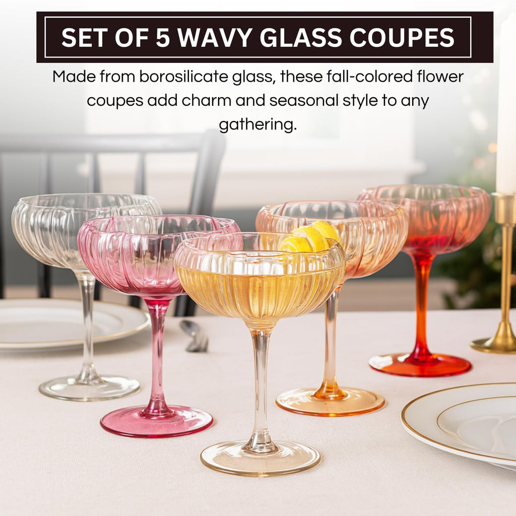 Flower Coupe Cocktail Glasses | Set of 4 | Bright Colors