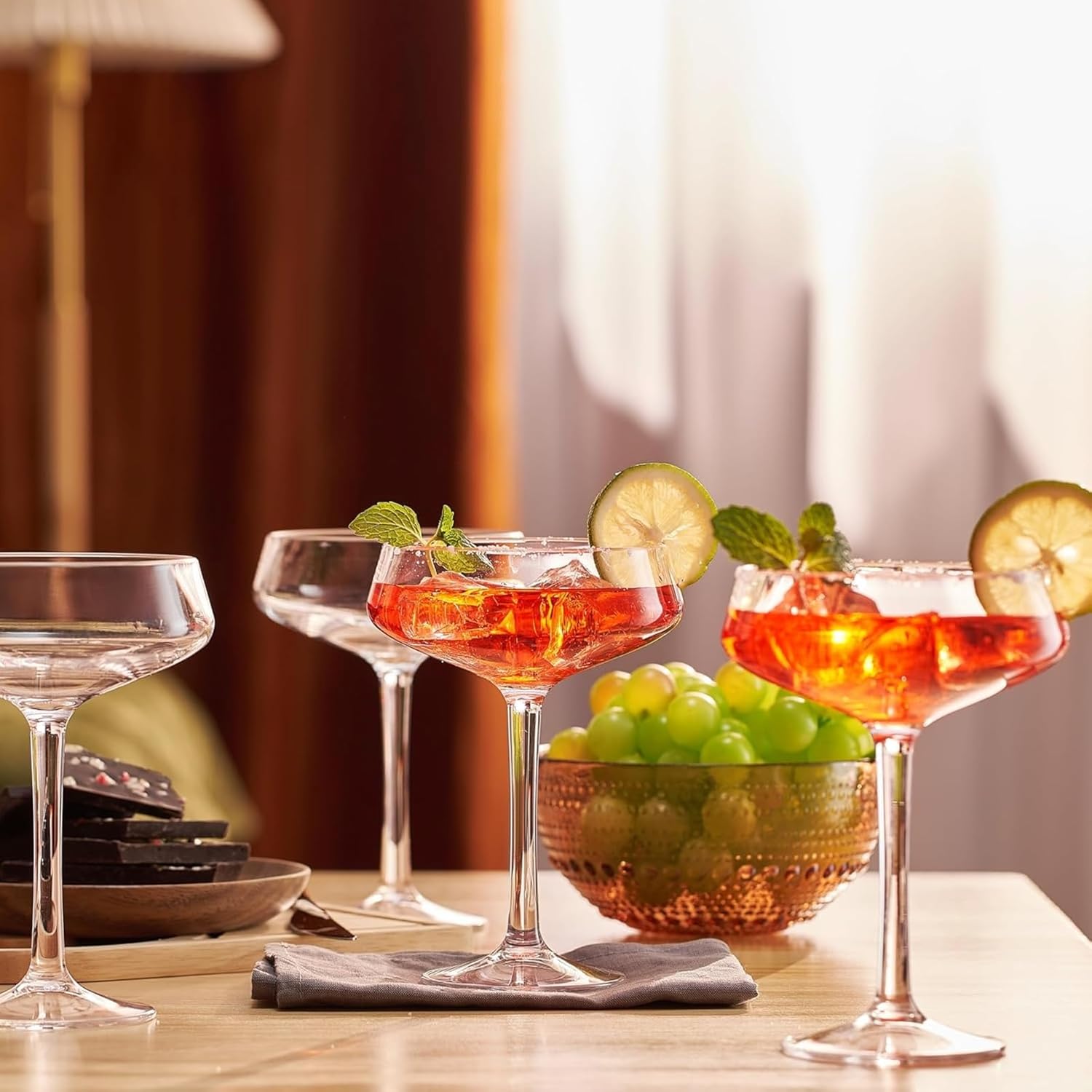 Khen Acrylic Coupe Glasses – Set of 4 Stemmed 8 oz Clear Cocktail Glasses – Durable, Shatterproof Drinkware for Martinis, Champagne, Cocktails & More – Elegant Reusable Barware