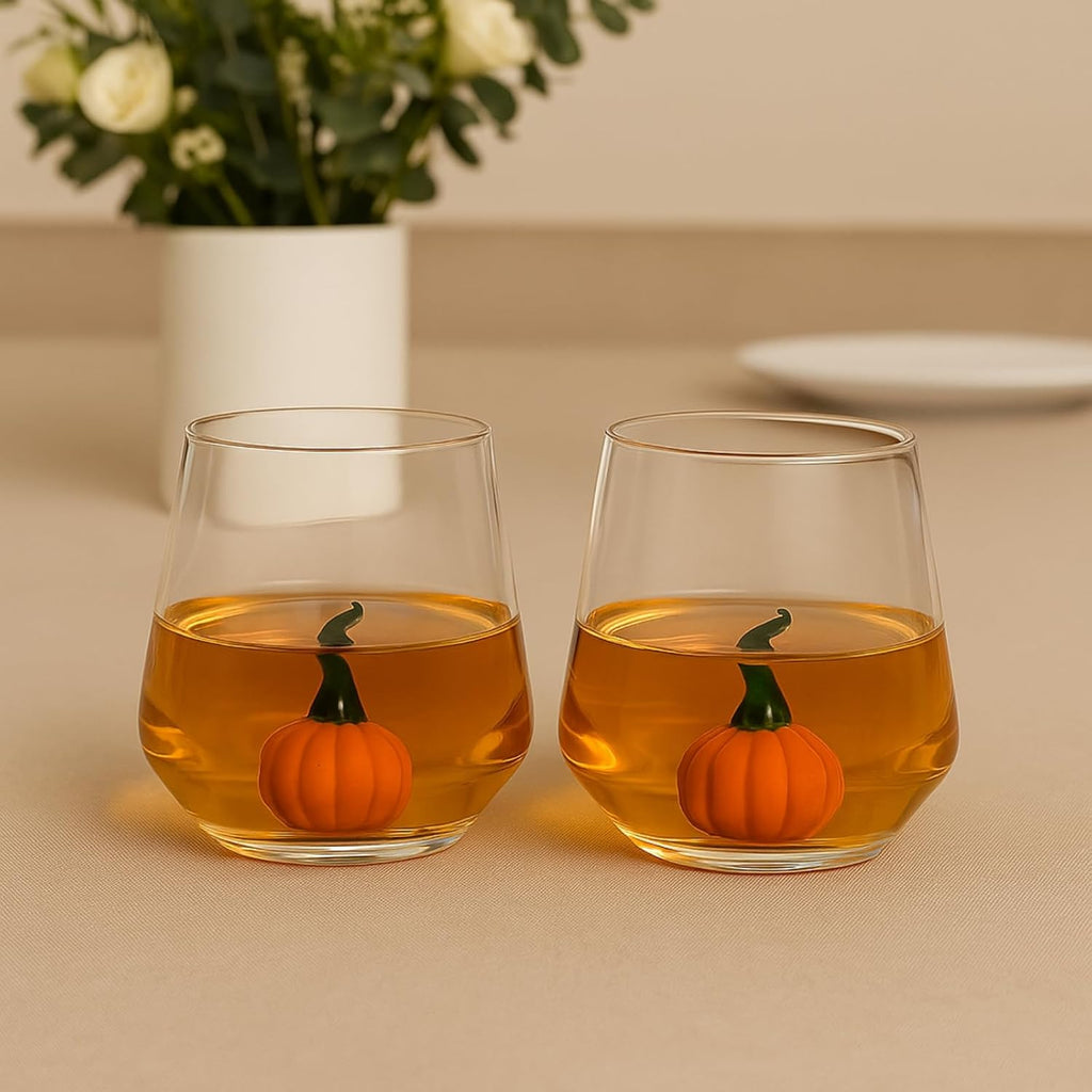 Khen Pumpkin Glass Set Fall Drinkware Decorative Break Resistant Tumbler Cups Barware Holiday Gift - 12oz Clear