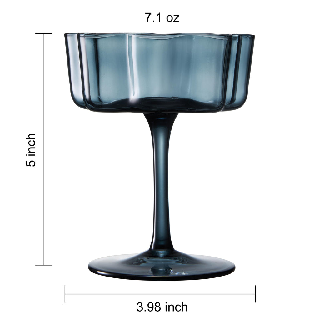 Flower Wave Coupe Cocktail Colored Glasses | Set of 6 | Muted Colors