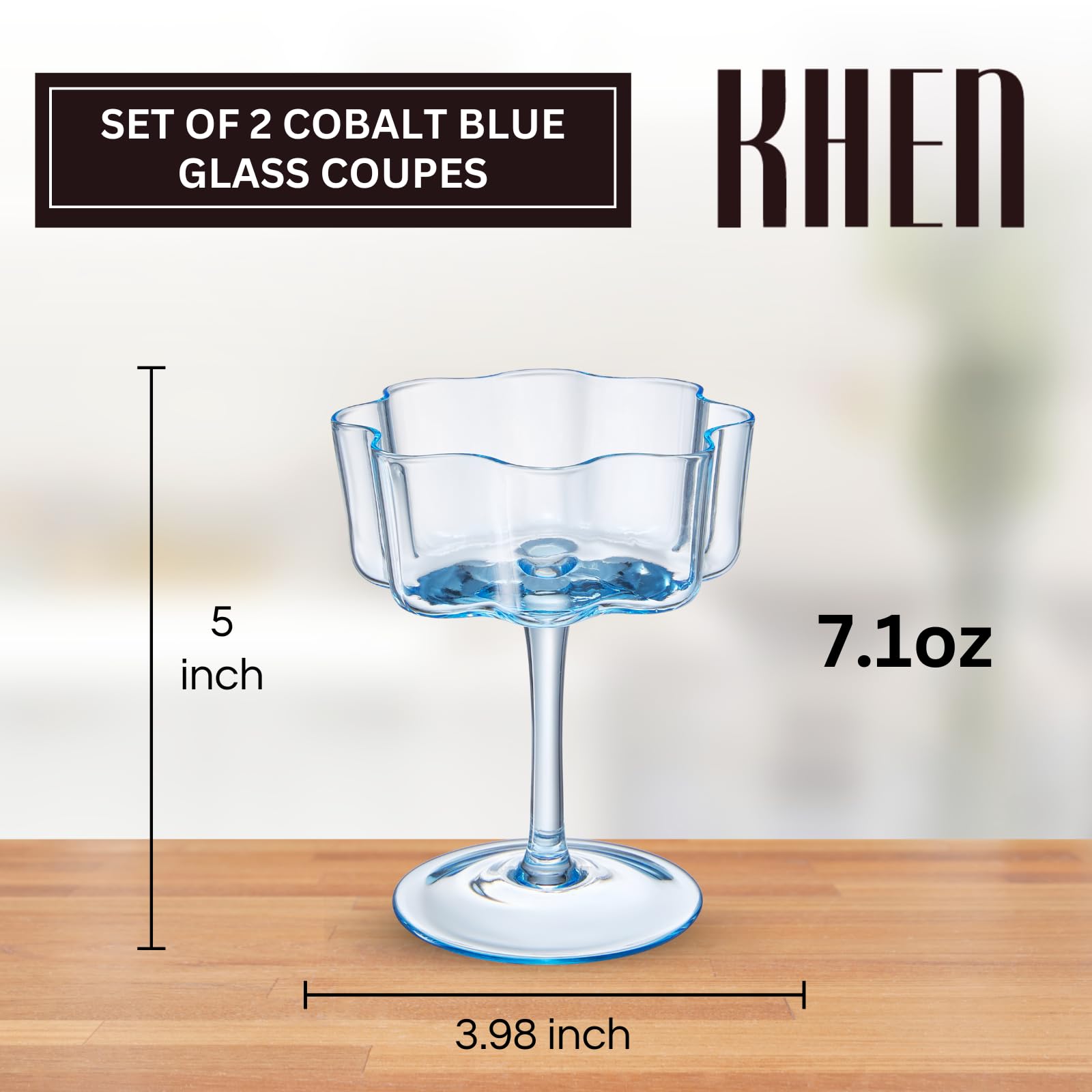 Flower Wave Coupe Cocktail Colored Glasses | Set of 2 | Cobalt Blue