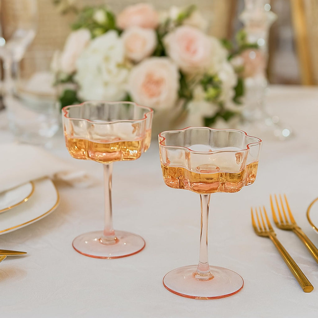 Flower Wave Coupe Cocktail Colored Glasses | Set of 4 | Blush Pink