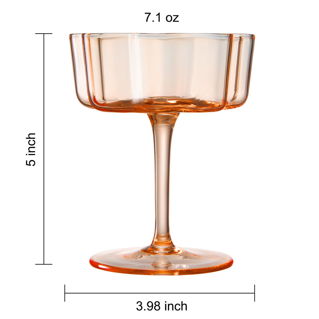 Flower Wave Coupe Cocktail Colored Glasses | Set of 5 | Fall/Holiday Colors