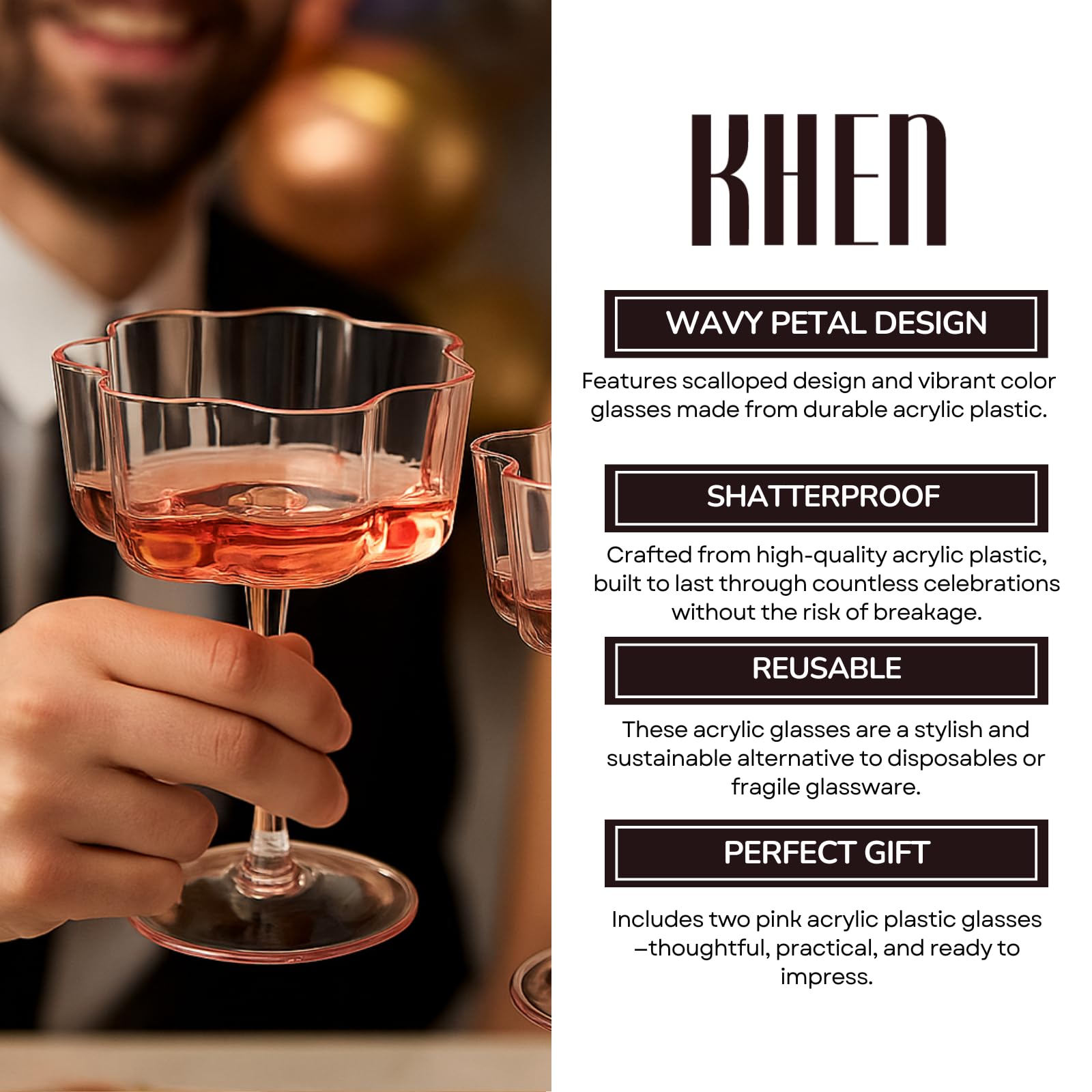 Flower Wave Coupe Cocktail Colored Glasses | Set of 4 | Blush Pink