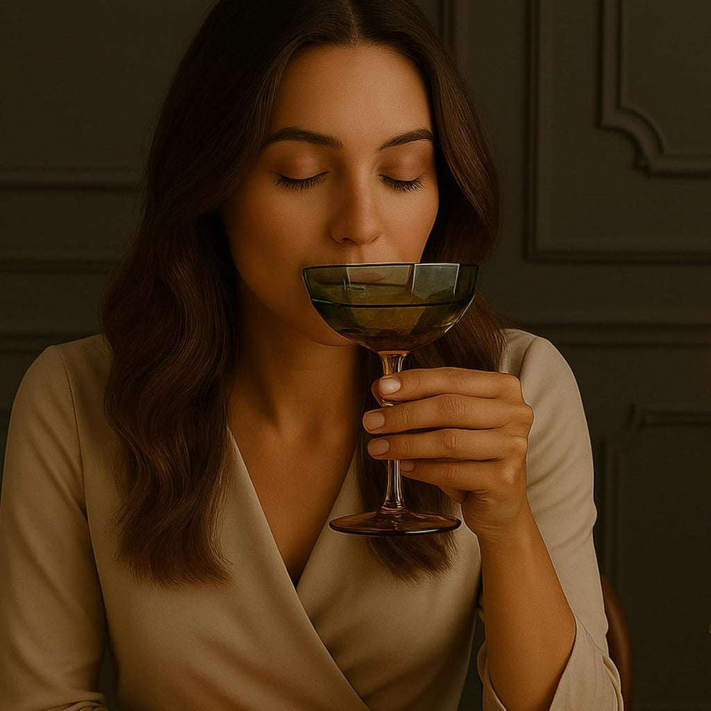 Khen Hexagonal Coupe Glasses Elegant Break Resistant Modern Barware Acrylic Drinkware Set - Set of 2 Teal + Brown