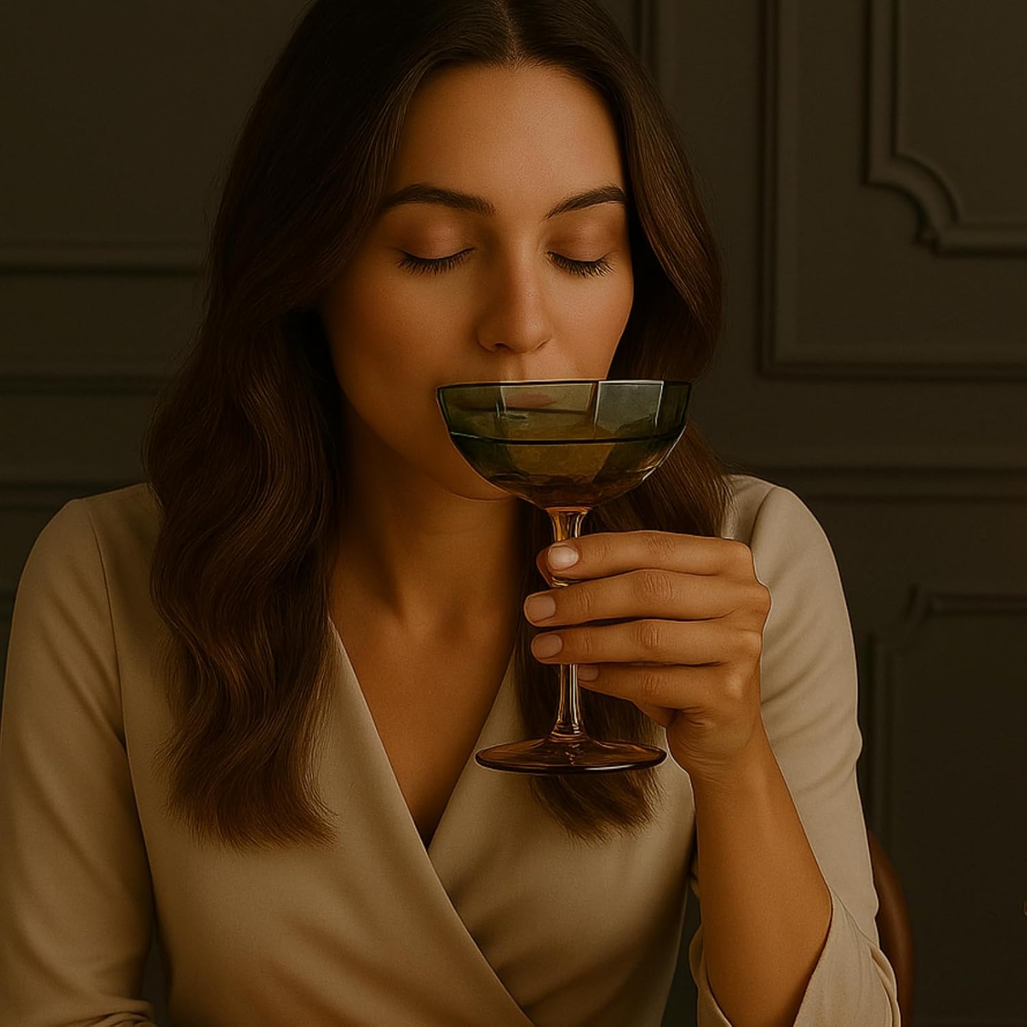 Khen Hexagonal Coupe Glasses Elegant Break Resistant Modern Barware Acrylic Drinkware Set - Set of 2 Teal + Brown