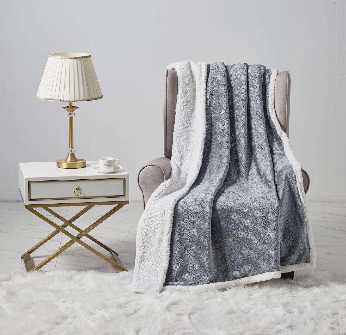Decor&More Bon Iver Collection Extra Soft Bursting Fireworks Embossed Microplush Throw Blanket with Sherpa Backing (50" x 60")
