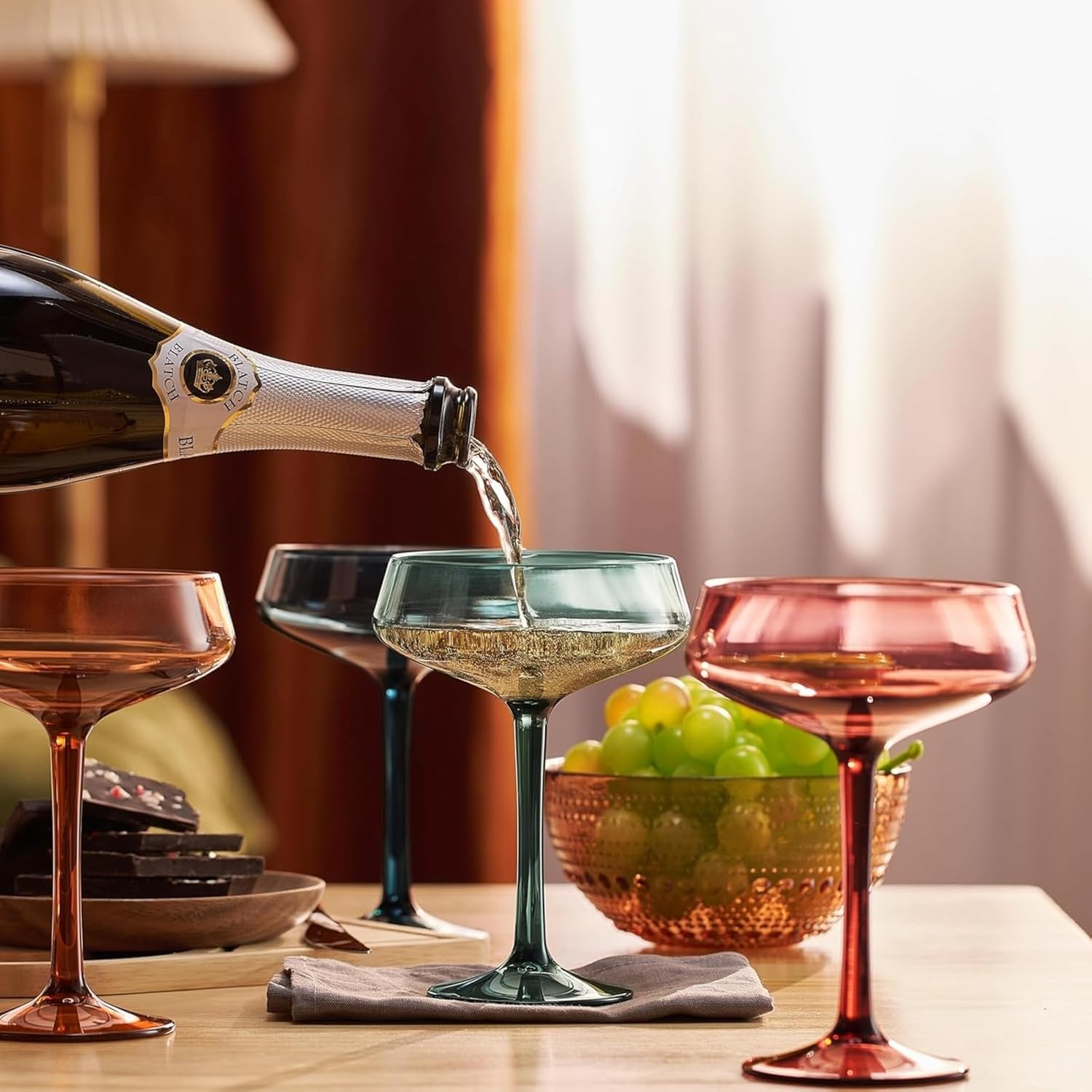 Khen Colored Acrylic Coupe Glasses – Set of 4 Stemmed 8 oz Cocktail Glasses in Muted Tones – Shatterproof, Reusable Drinkware for Martinis, Champagne, and Special Occasions