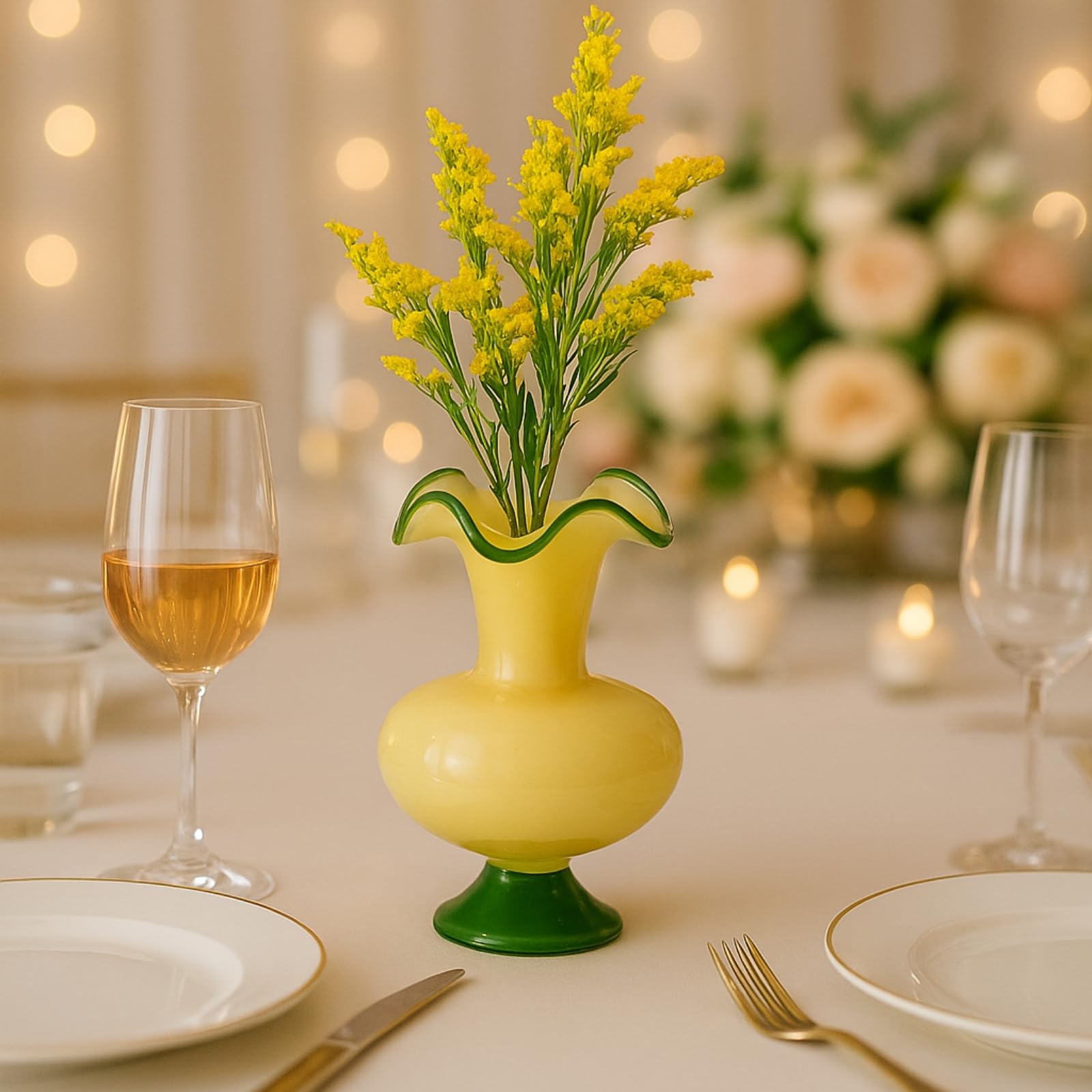 Verdant Bloom Hand-Blown Glass Flower Vase  Décor - 11"
