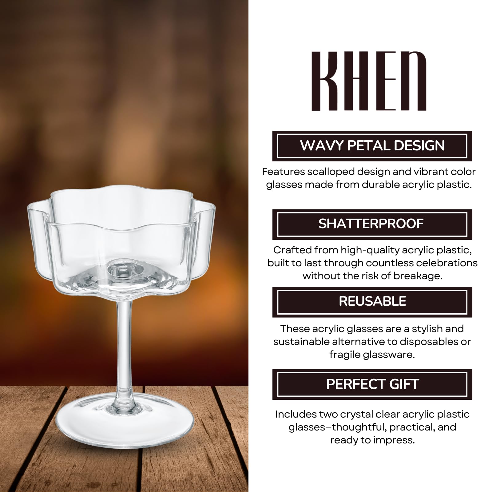 Flower Wave Coupe Cocktail Colored Glass | Set of 2 | Clear