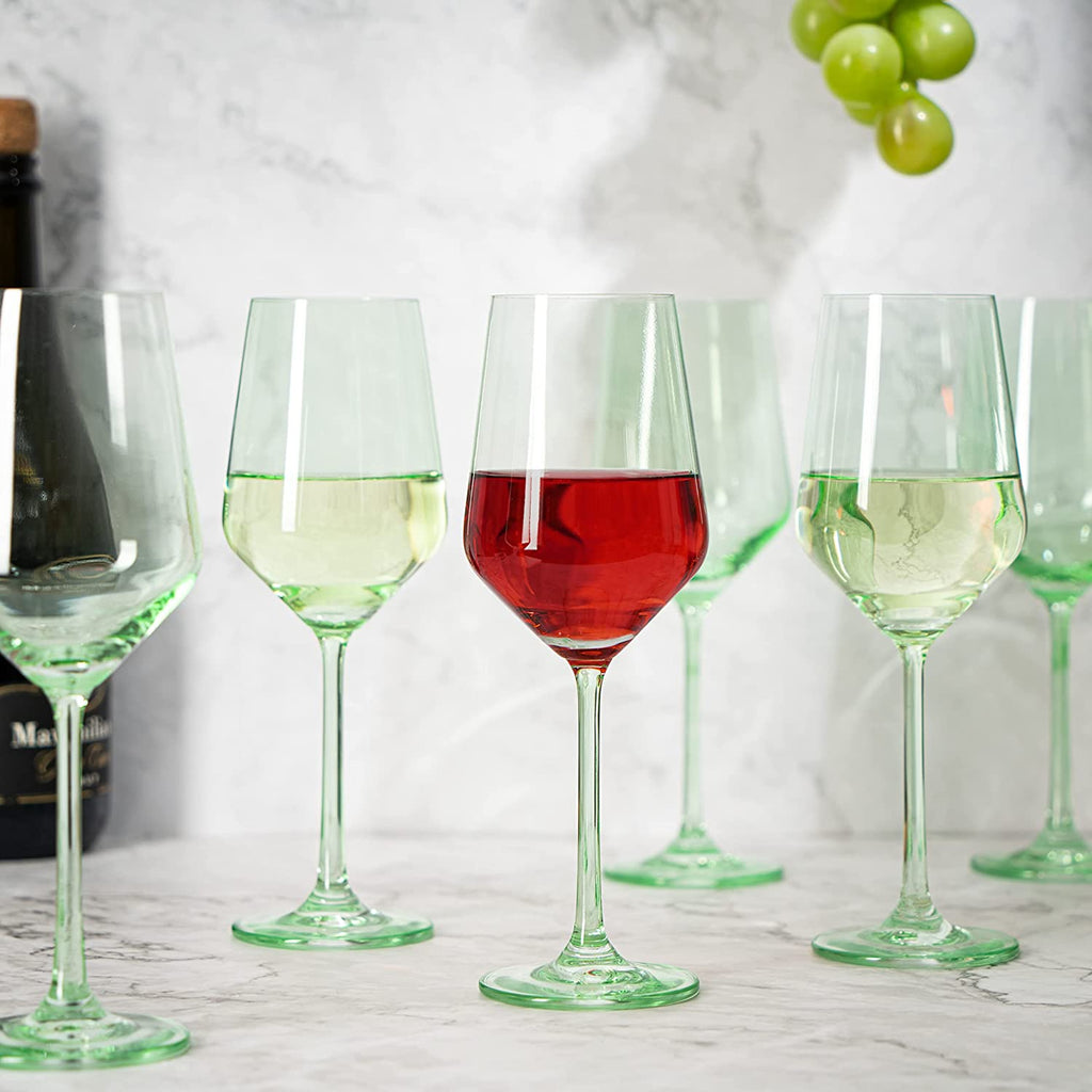Rhea Stemmed Wine Glassware, Set of 6, Green