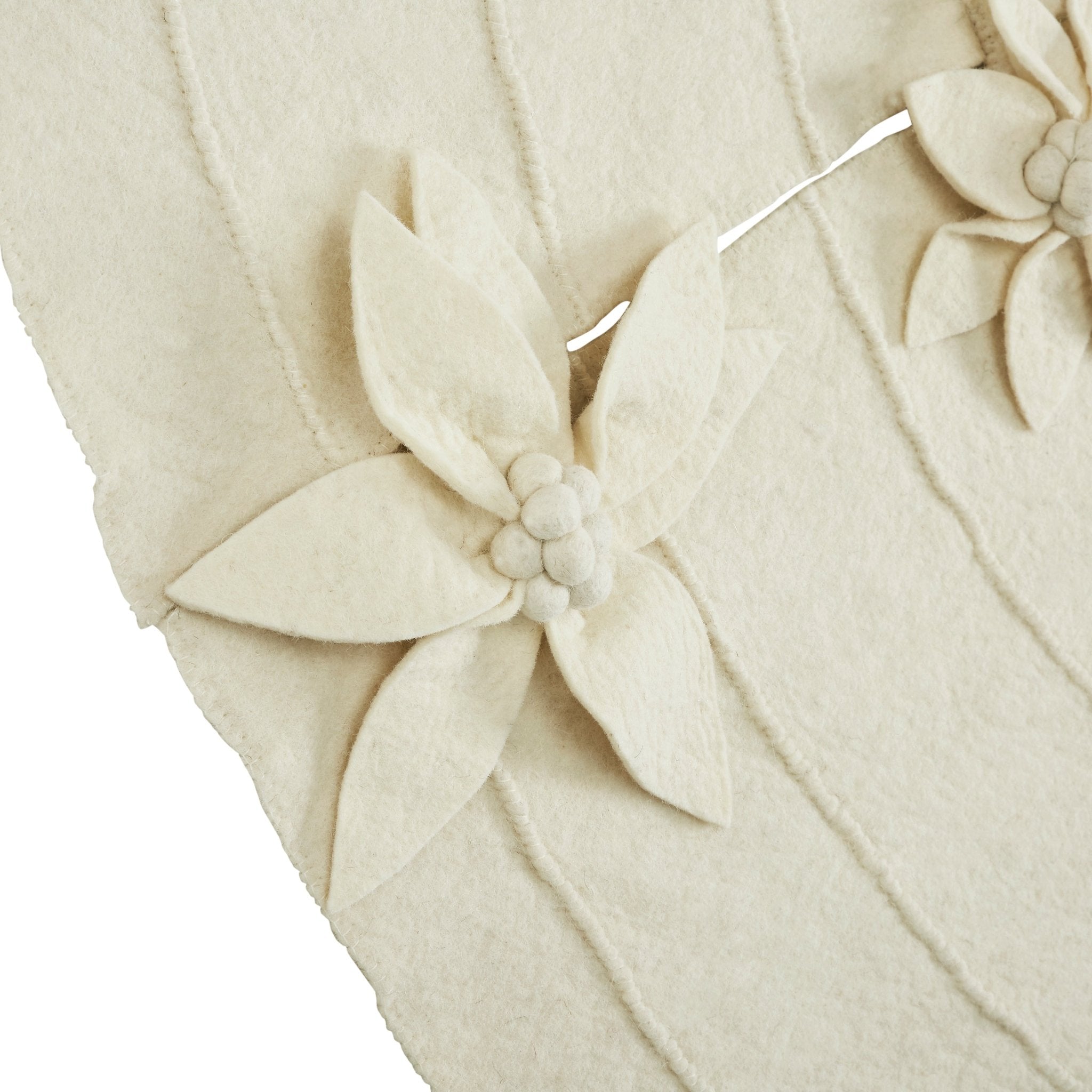 Poinsettia Buttons Cream Hand Felted Wool XL Christmas Tree Skirt 72" Arcadia Home