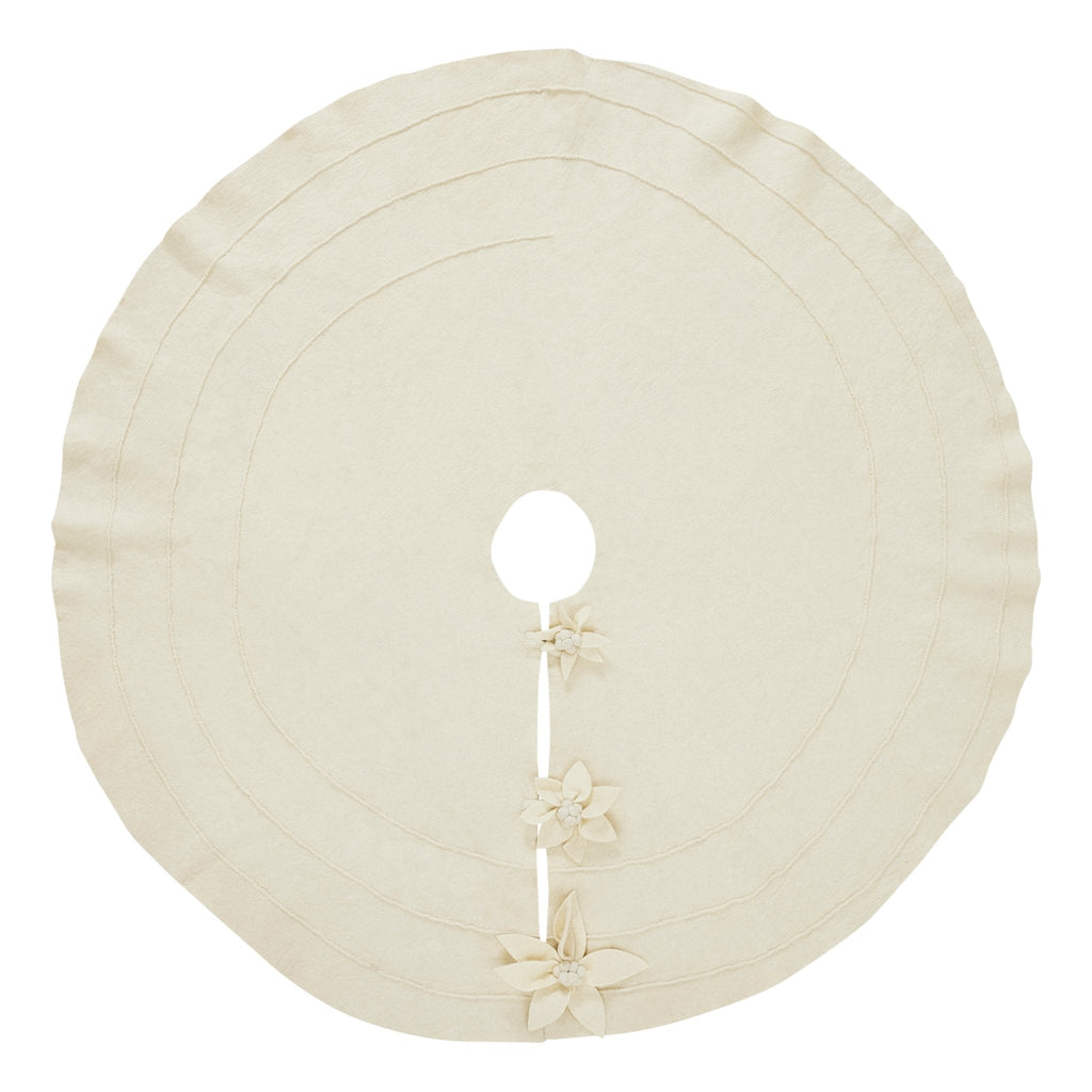 Poinsettia Buttons Cream Hand Felted Wool XL Christmas Tree Skirt 72" Arcadia Home