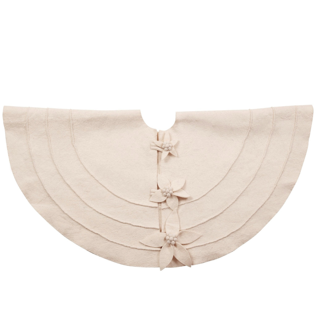 Poinsettia Buttons Cream Hand Felted Wool XL Christmas Tree Skirt 72" Arcadia Home