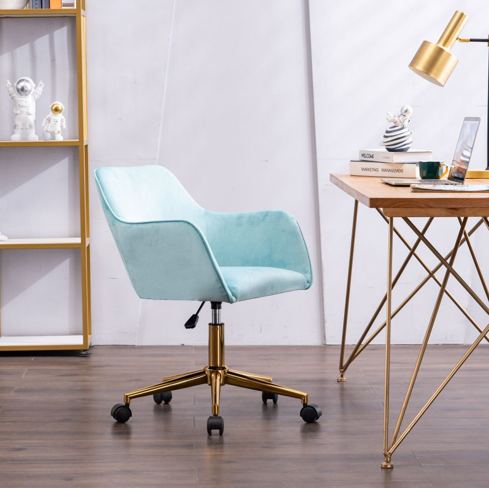 Modern Velvet Fabric Material Adjustable Height 360 revolving Home Office Chair Aqua Light Blue