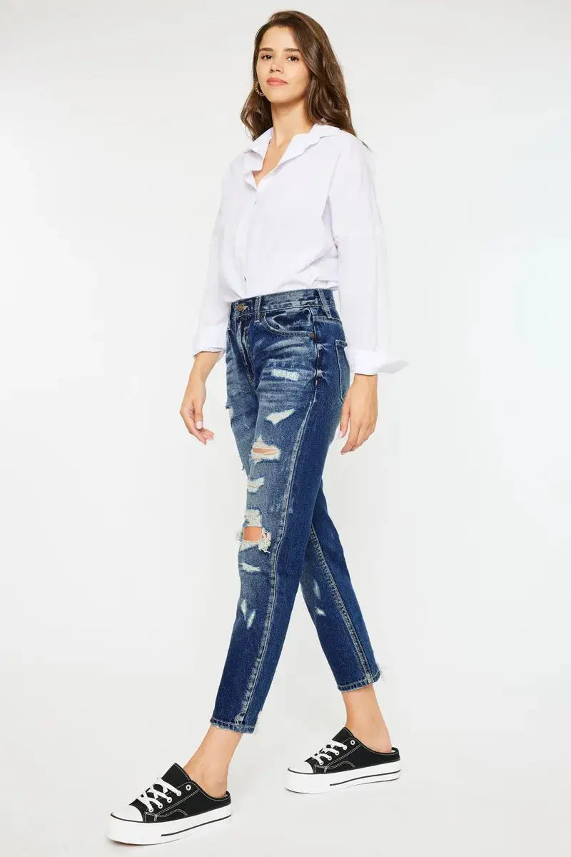 High Rise Distressed Kancan Mom Jeans