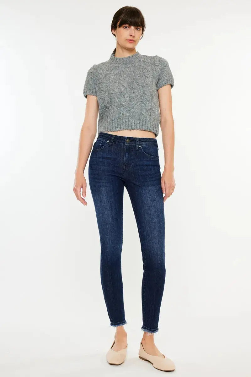 Kancan High-Rise Slim Fit Cropped Raw Hem Jeans