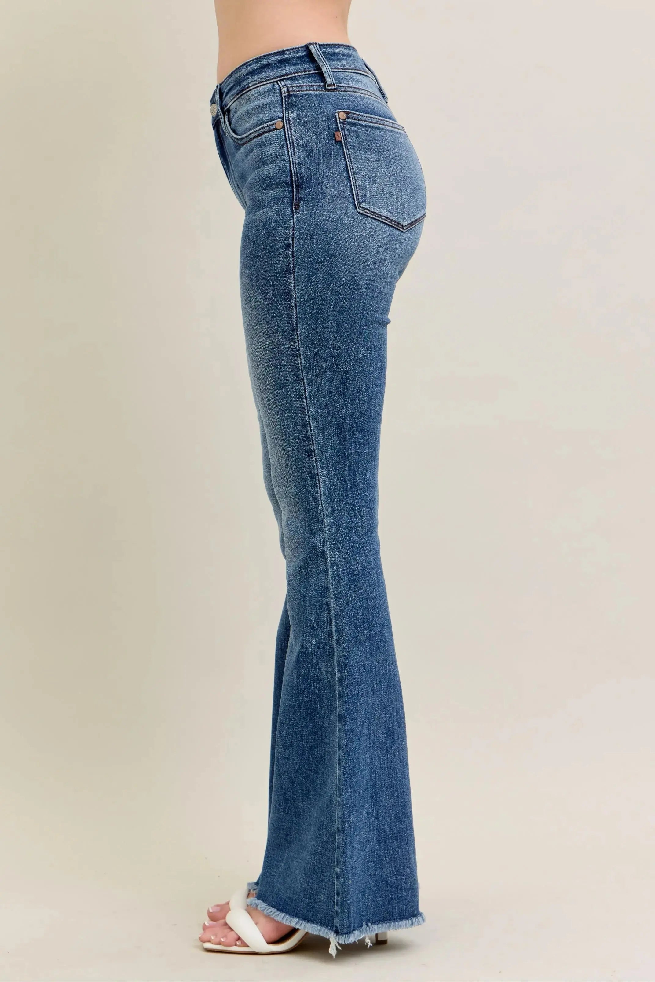 Full Size/Plus Size Mr Vintage Wash Flare Judy Blue Jeans w/ Destroy and Fray Hem