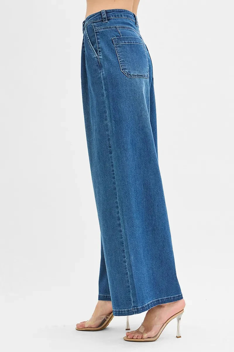Mid Rise Wide Leg Knit Denim Palazzo RISEN Jeans