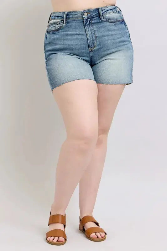 Judy Blue Jeans - Plus Size High Waist Star Seam Detail Denim Shorts