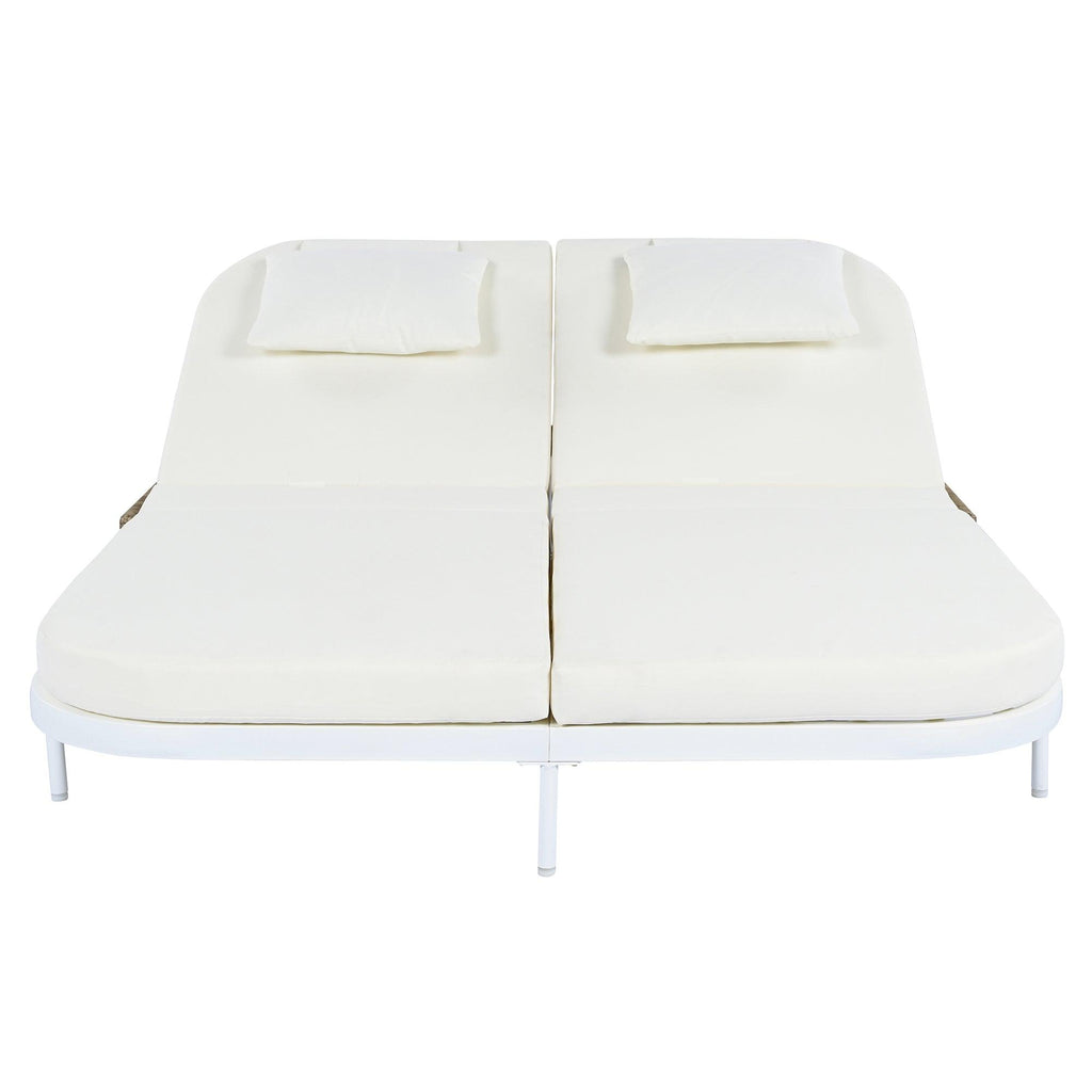 Outdoor Daybed, Patio Rattan Daybed with 5-Position Adjustable Backrest and Removable Cushions & Pillows for Garden, Backyard, Poolside