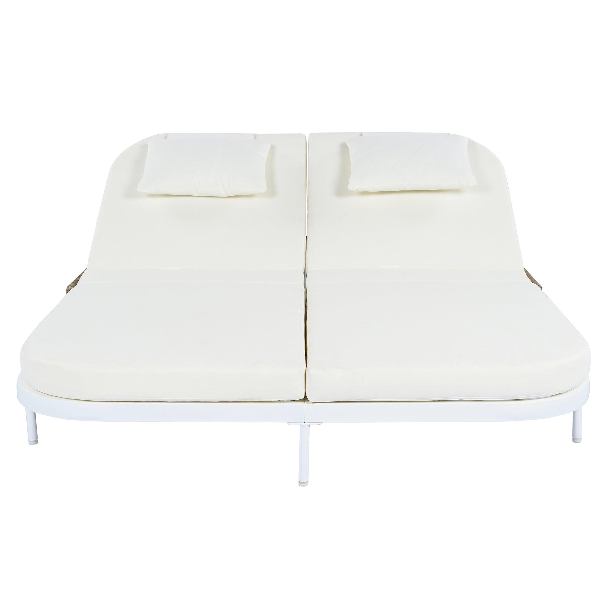 Outdoor Daybed, Patio Rattan Daybed with 5-Position Adjustable Backrest and Removable Cushions & Pillows for Garden, Backyard, Poolside