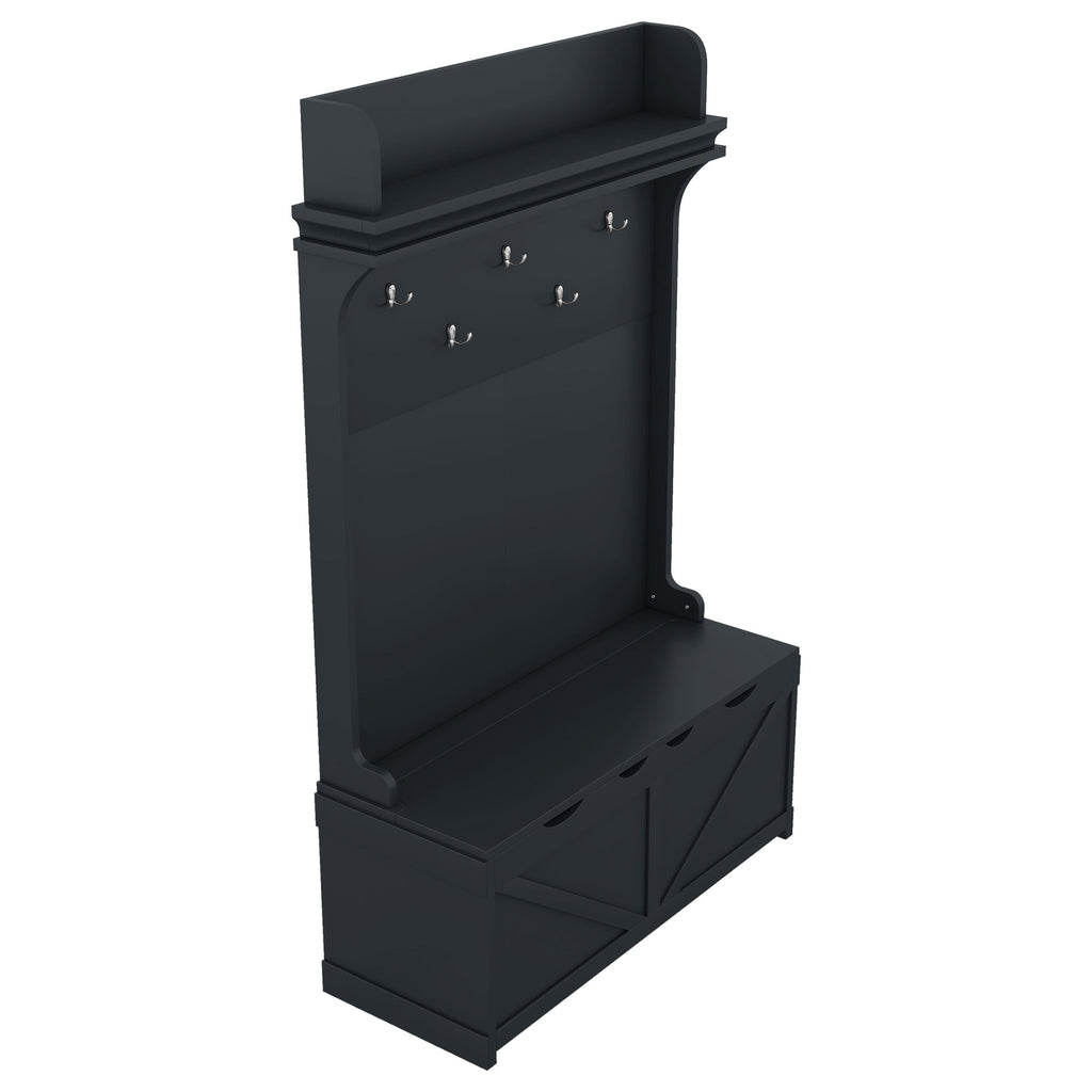 Hall tree with storage desk, entrance desk with drawers and 5 hooks, display rack, dark blue