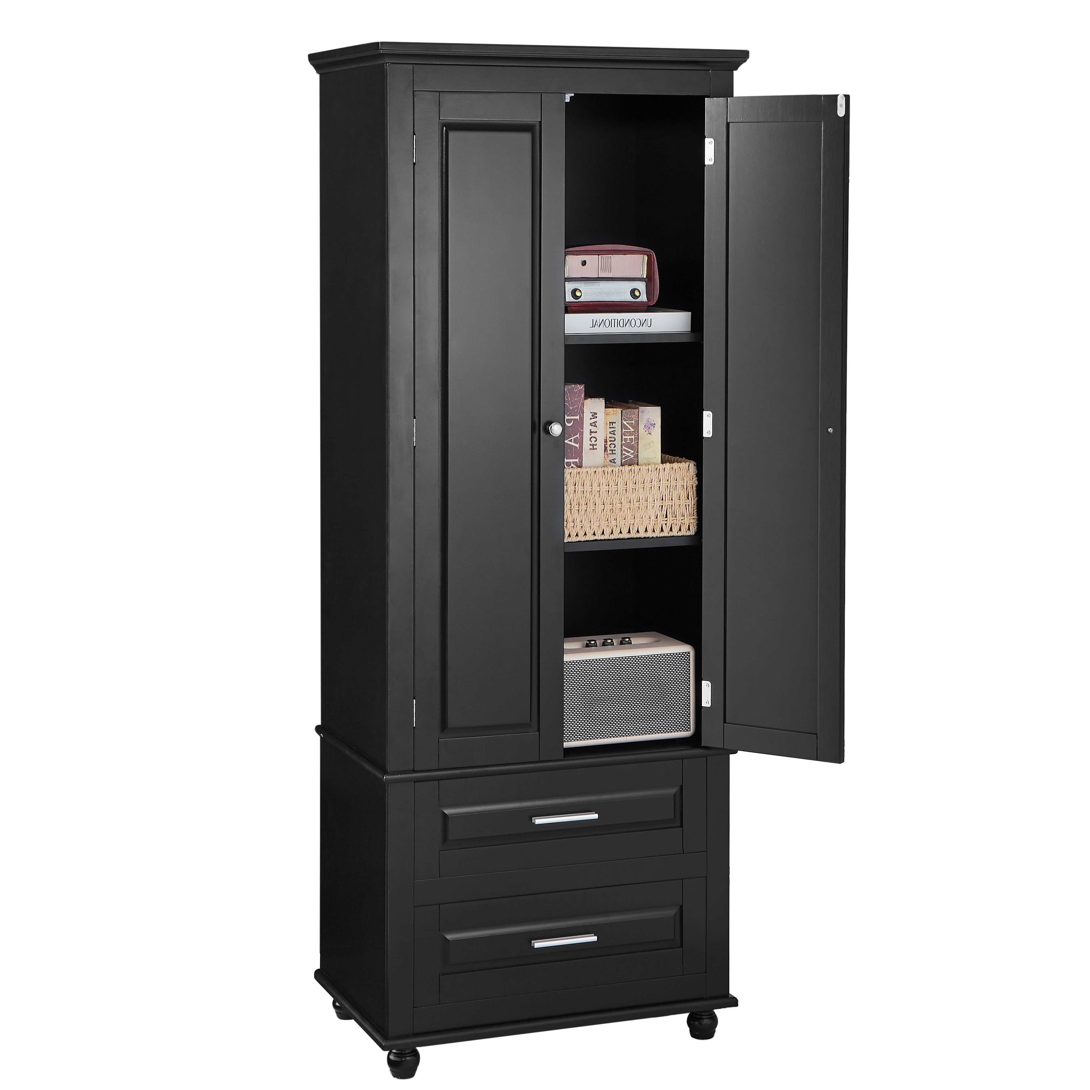 Tall Storage Cabinet with Two Drawers for Bathroom/Office, Black