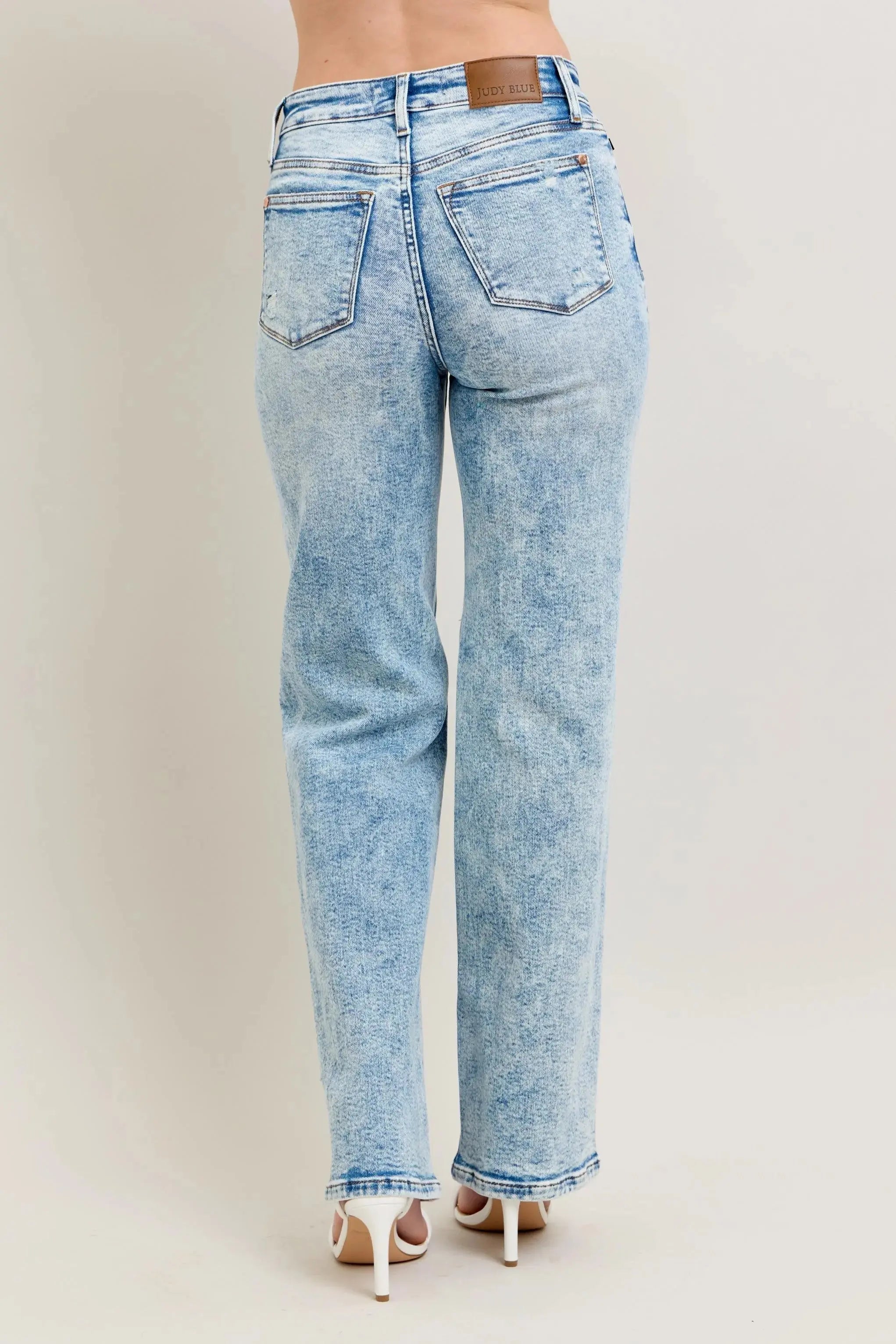 Full Size High Waist Mineral Wash Destroy 90's Straight Leg Judy Blue Jeans