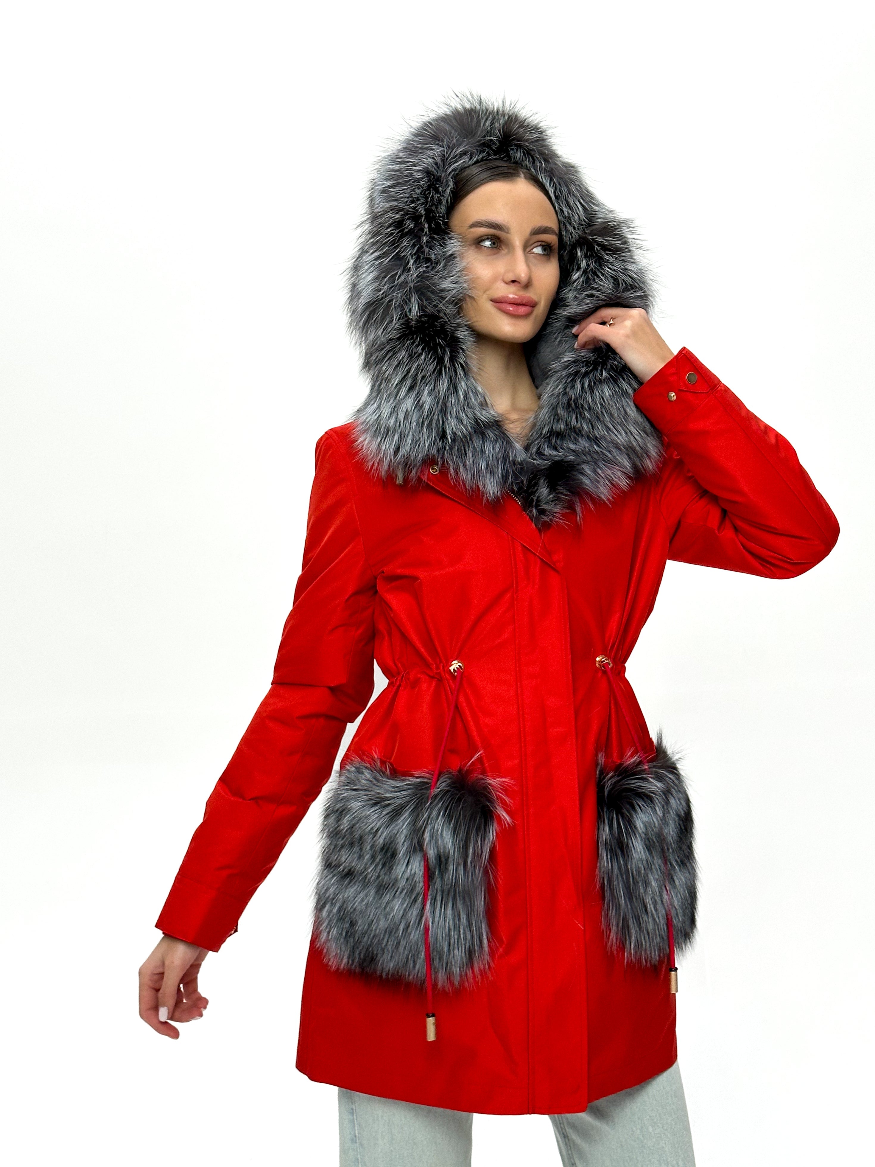 Genuine Silver Fox Fur Rabbit Fur Insulated Parka
