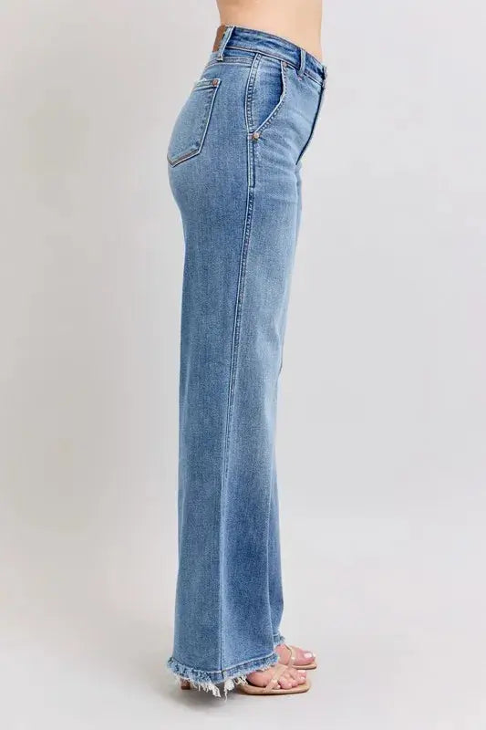 Judy Blue Full Size/Plus Size Raw Hem Wide Leg Jeans