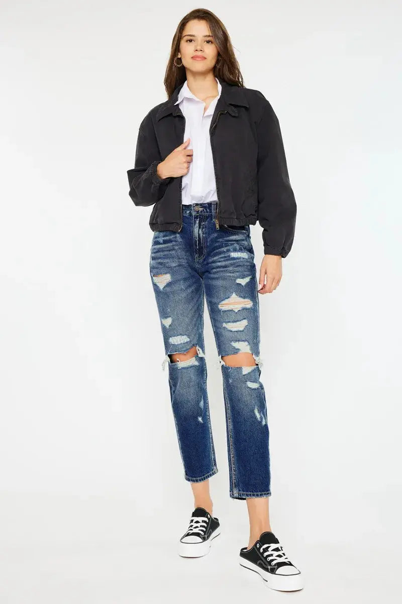 High Rise Distressed Kancan Mom Jeans