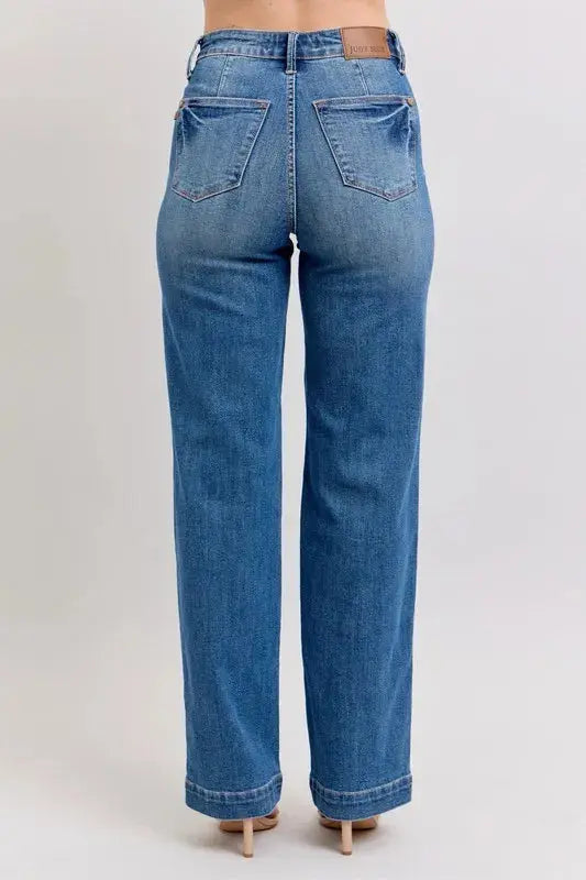 Judy Blue Full Size/Plus Size High Waist Contrast Thread Straight Jeans