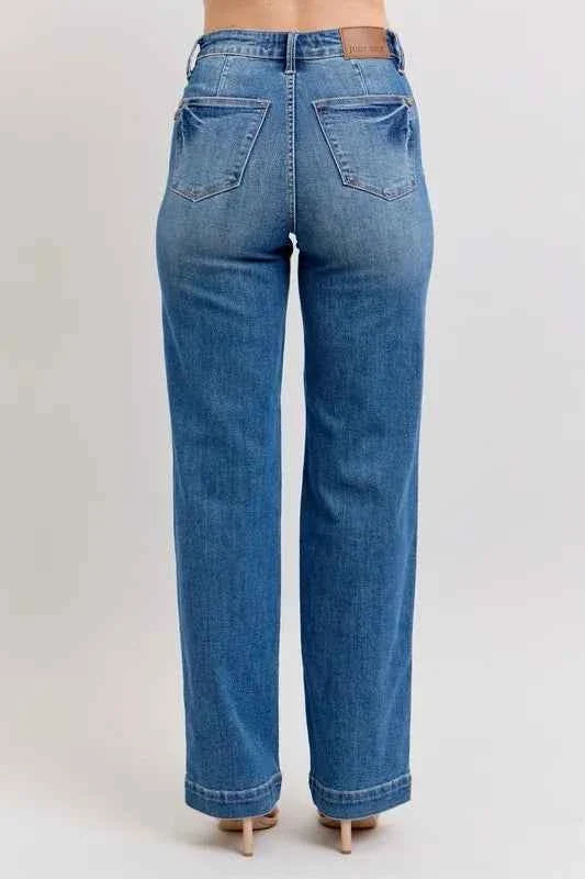 Plus Size High Waist Jeans - Judy Blue Full Size Contrast Thread Straight Women's Jeans