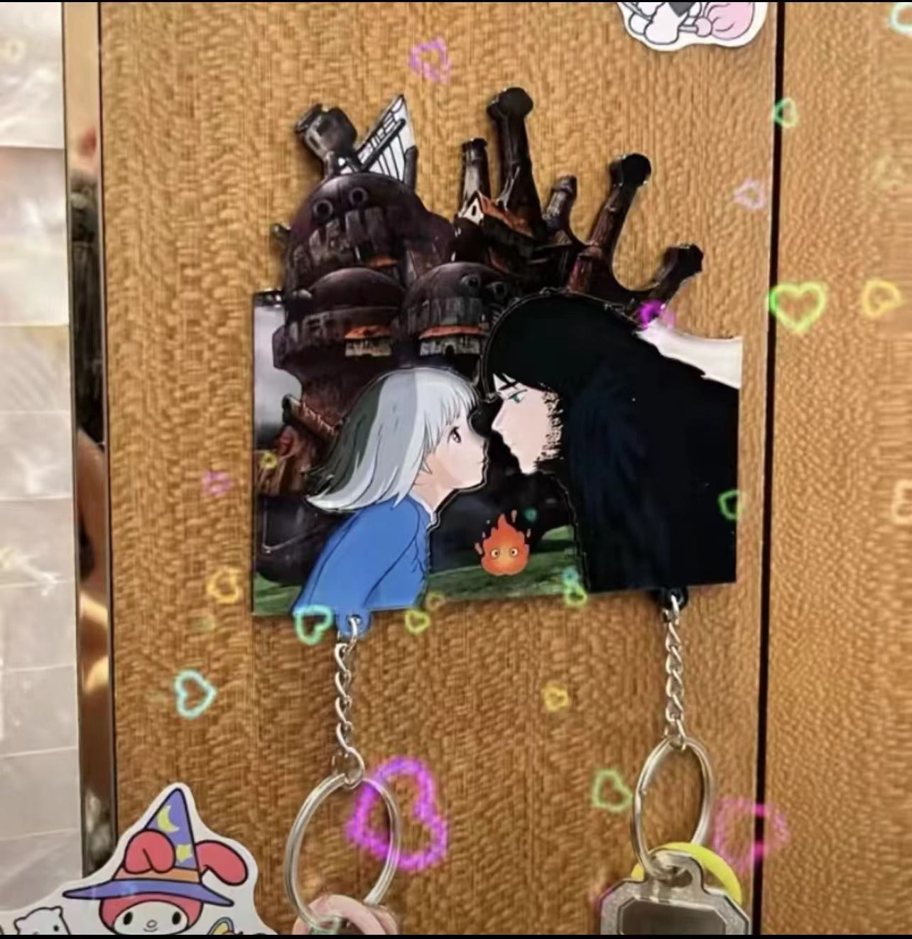 Crayon Shin chan couple keychain refrigerator sticker Simpson family flying house travel notes mobile castle couple pendant