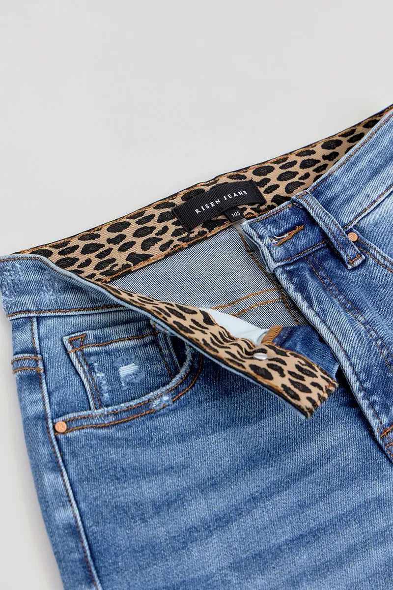 Full Size Tummy Control Elastic Band High Rise Wide RISEN Jeans