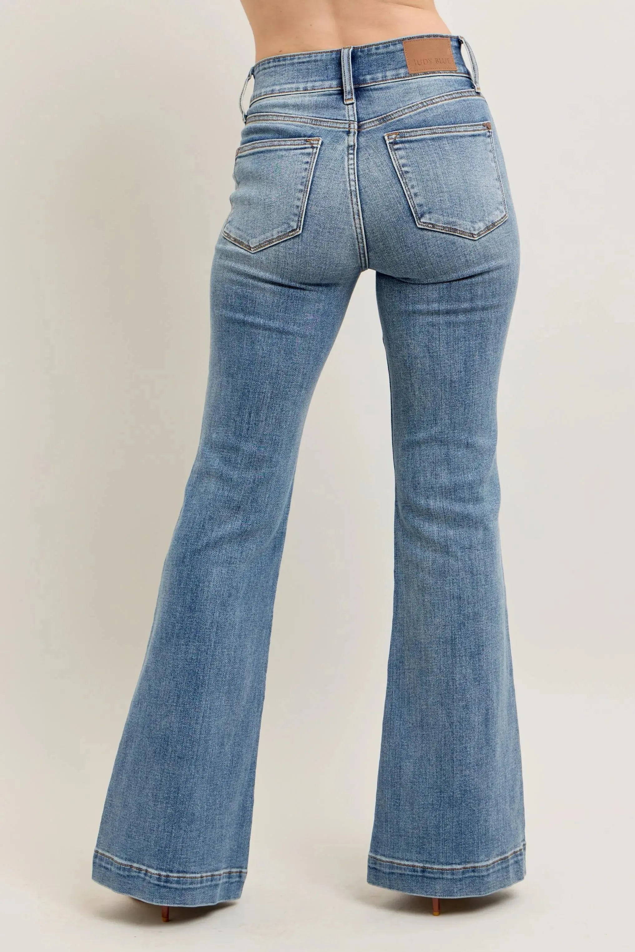 Plus Size High-Waist Flare Denim Judy Blue Jeans with Front Seam Detail