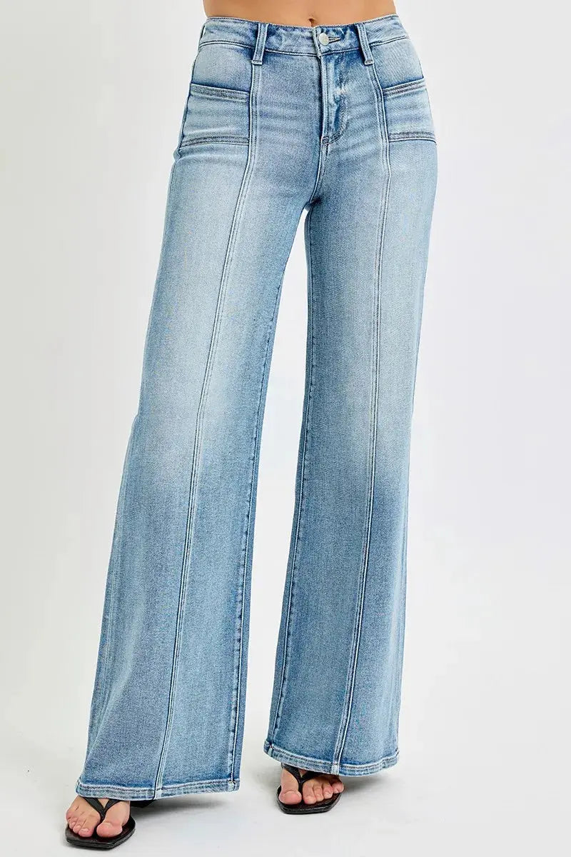 Full Size Mid Rise Wide RISEN Jeans with Front Patch Pocket