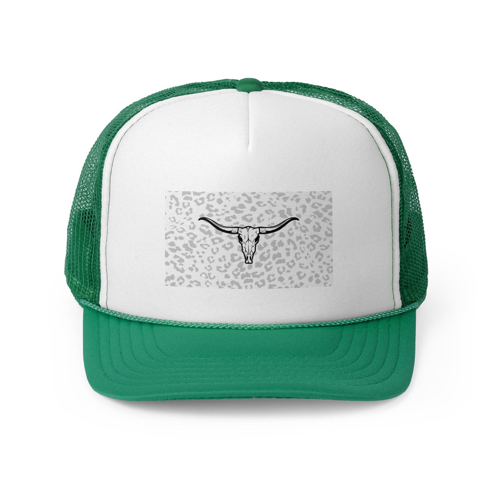 Cheetah Print Cow Skull Trucker Cap