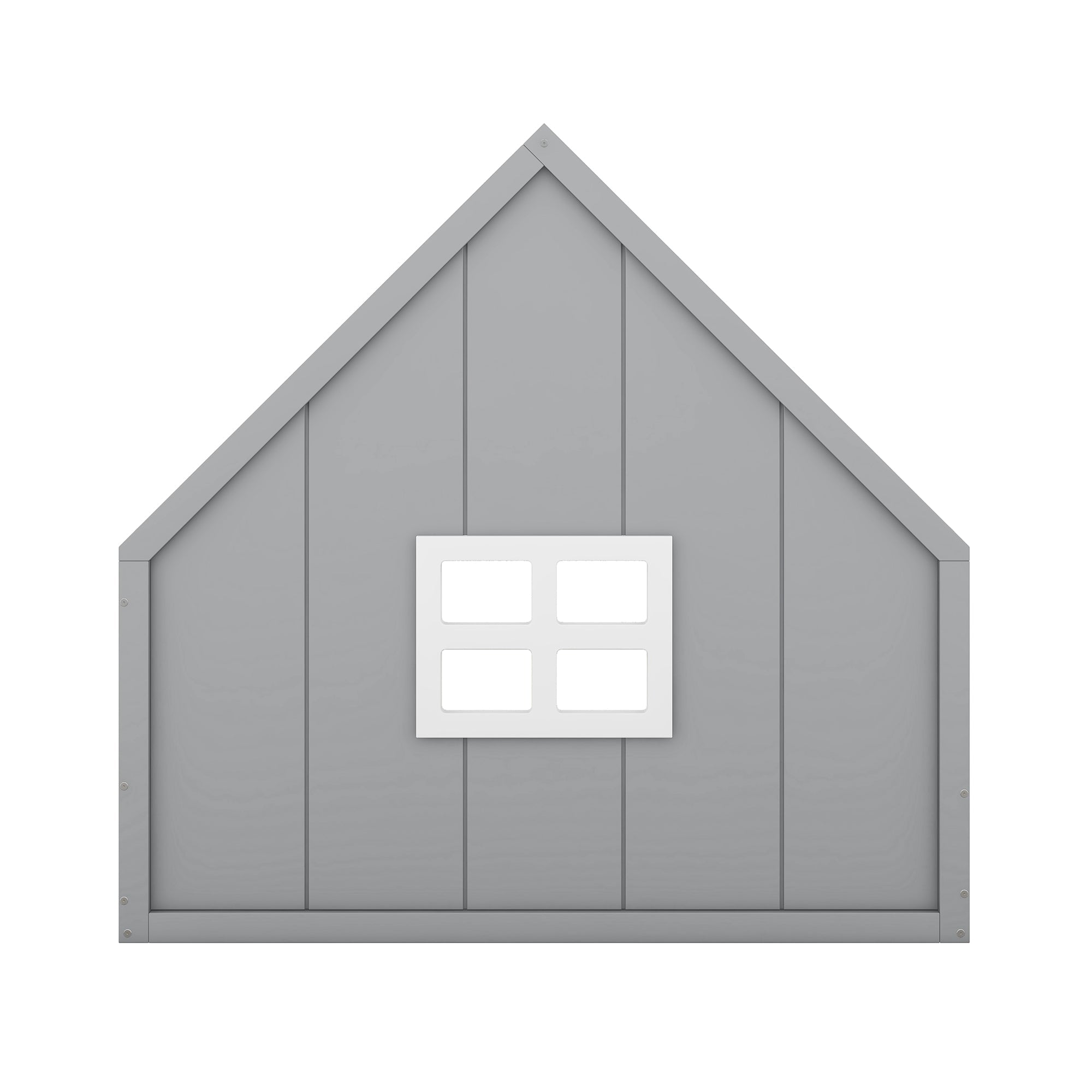 Full Size Wood House Bed with Window and Fence  Gray